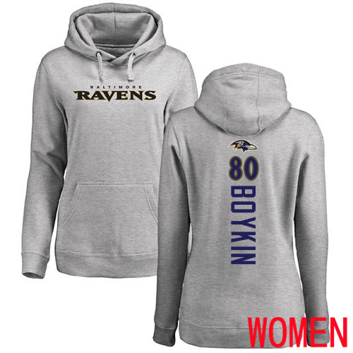 Baltimore Ravens Ash Women Miles Boykin Backer NFL Football 80 Pullover Hoodie Sweatshirt